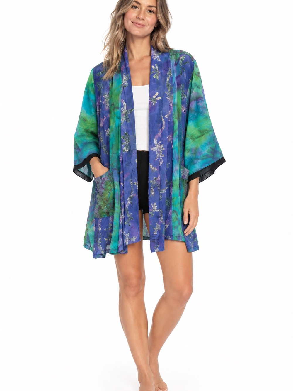Floral Sheer Kimono in Blue and Green